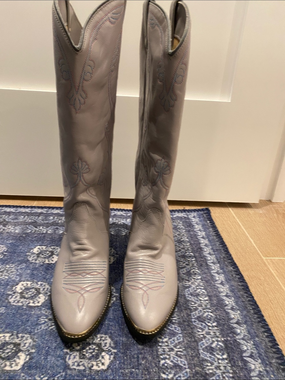 ACME Women's Light Gray Embroidered Cowboy Boots